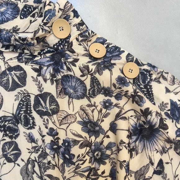 Zara Floral Print Midi Dress - Blue and Cream - Picture 9 of 10